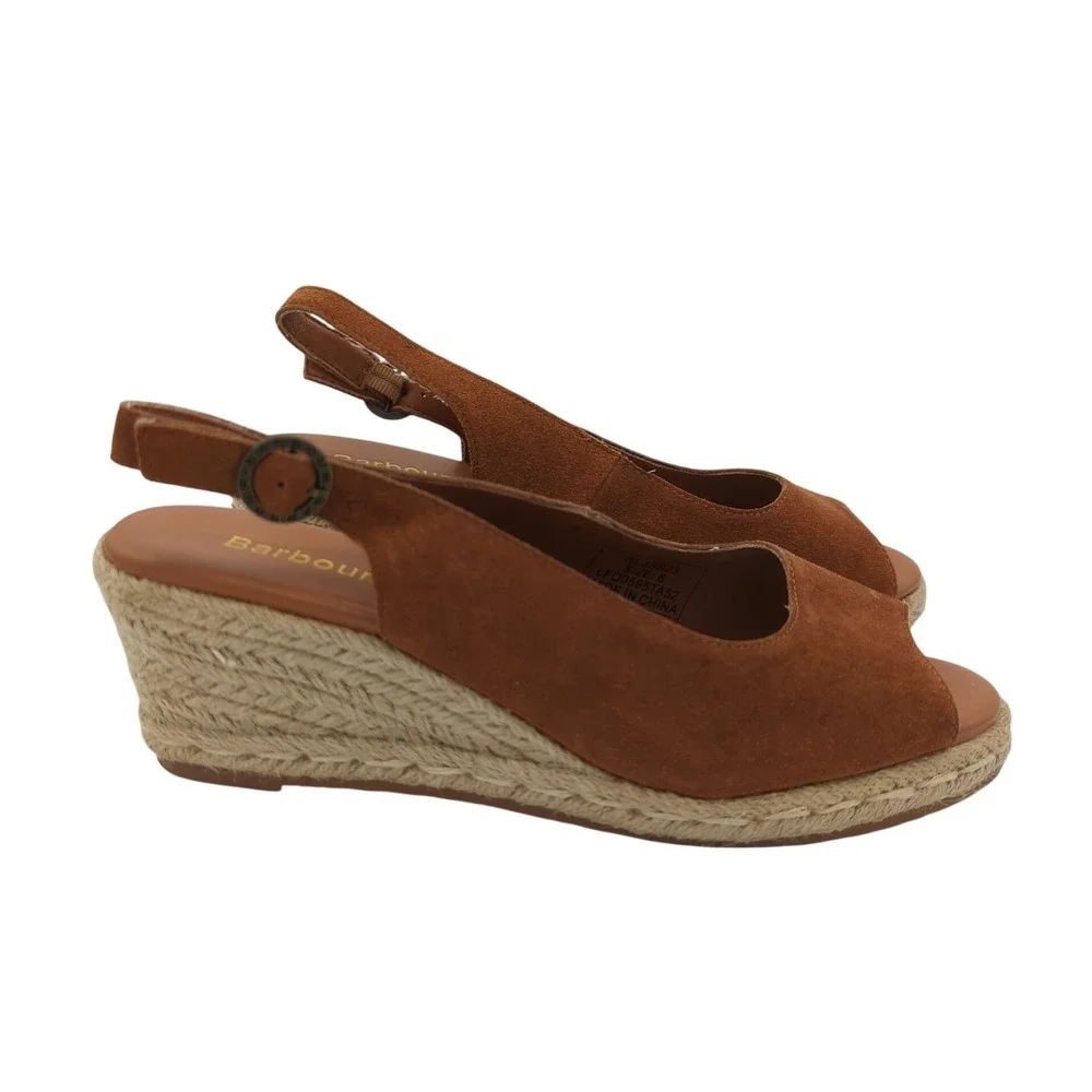 Barbour Nadia Women's Brown‎ Suede Espadrille Wedge Slingback Sandals US 8 UK 6